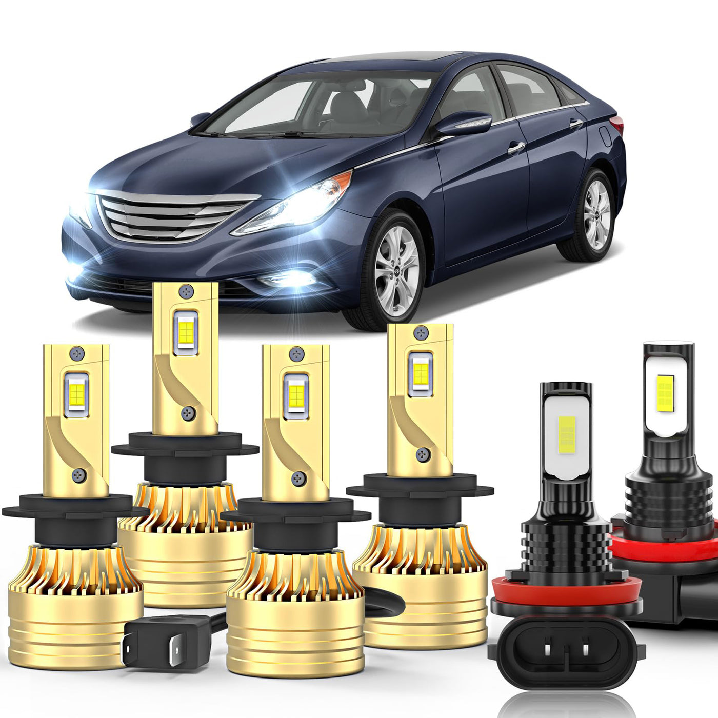 Compatible for Hyundai Sonata 2011-2014 LED Light Bulbs, 4PCS H7 High/Low Beams+2PCS H8 LED Fog Light Bulbs, Pack of 6