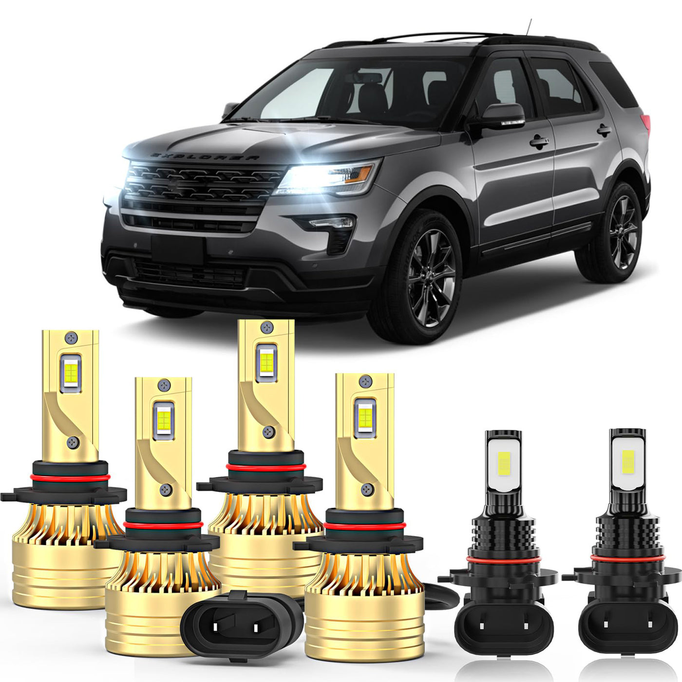 Fit For Ford Explorer 2016-2018 2019 Combo LED Light Bulbs Kit, 2PCS 9005 High Beam 2PCS 9006 Low Beam 2PCS 9145 Fog lights, Pack of 6