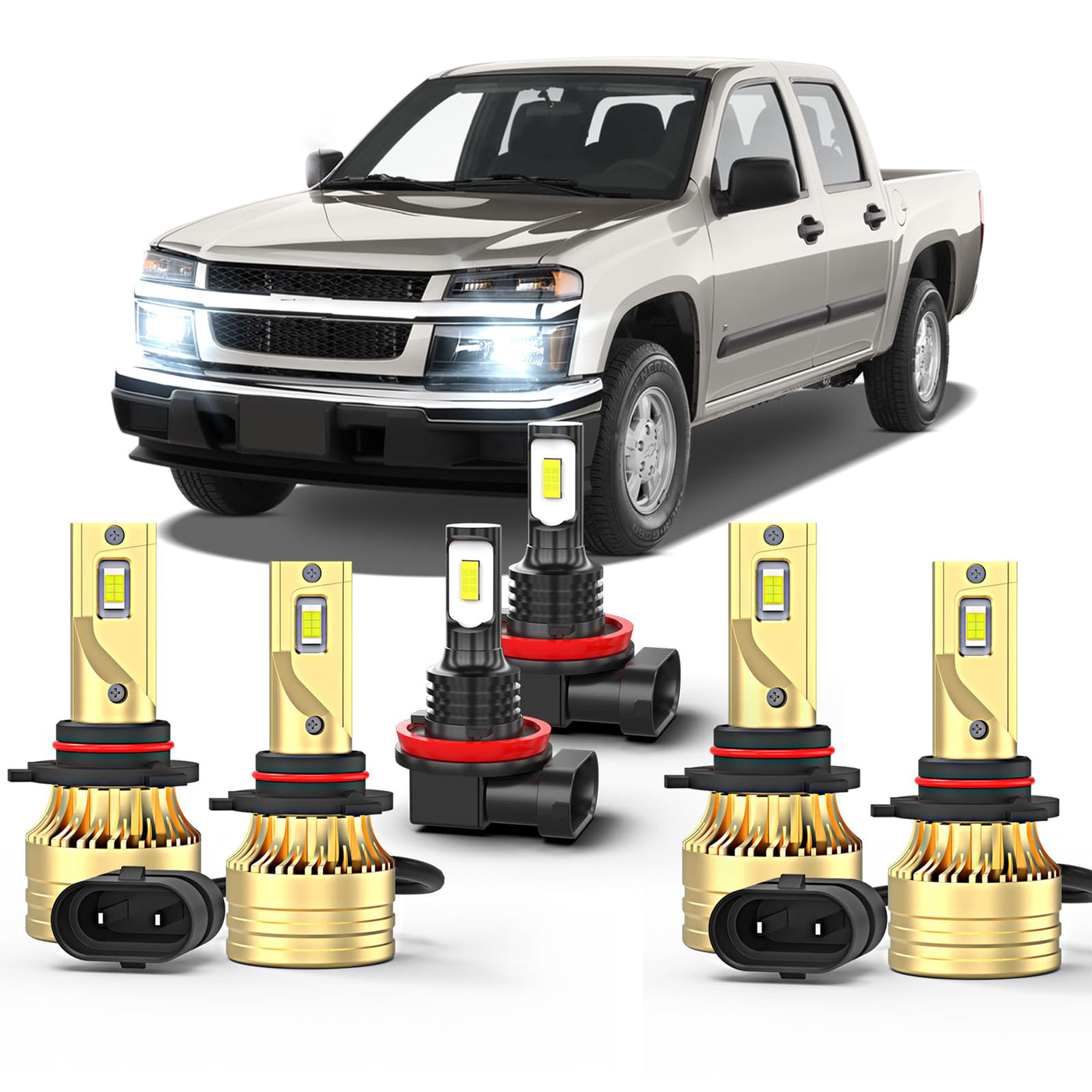 Compatible For Chevy Colorado LED Light Bulbs 2004-2012, 2PCS 9005 High Beam 2PCS 9006 Low Beam + 2PCS H11/9045 Fog Lights Combo,Pack of 6