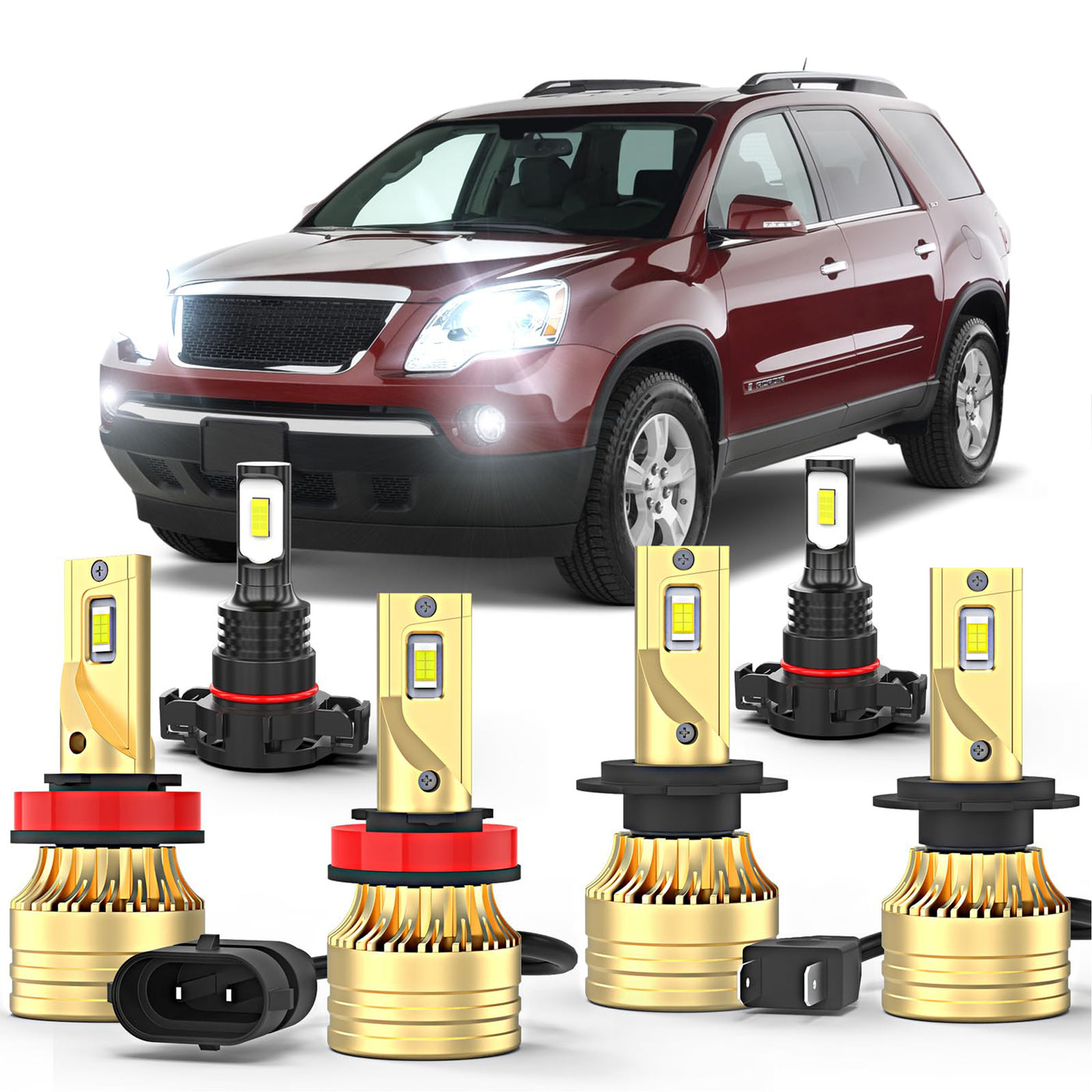 Fit For GMC Acadia 2007-2012 LED Bulb,2PCS H7 and 2PCS H11 Hi/Lo Beam lights + 2PCS H16 Fog Light Bulbs, Pack of 6