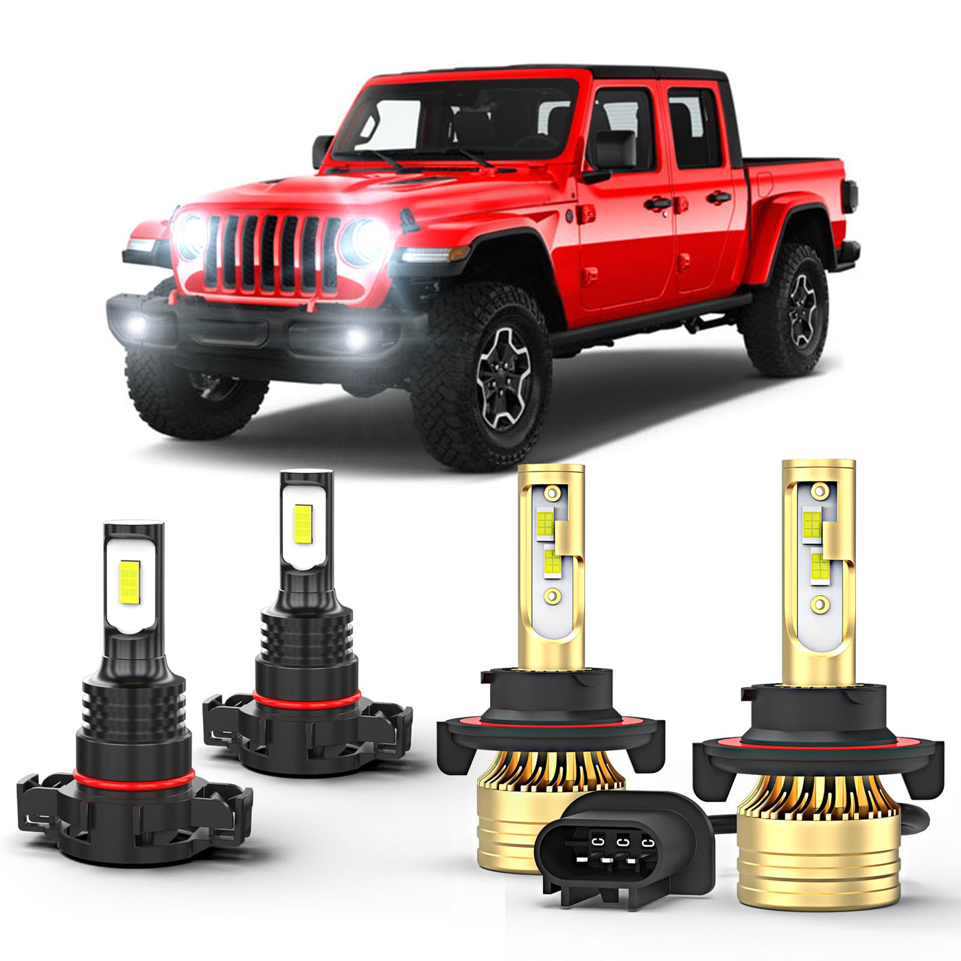 Fit for 2020-2022 for JEEP, 2PCS 9008/H13 Hi/Lo beam+2 PCS 5202 Fog Lights, Pack of 4