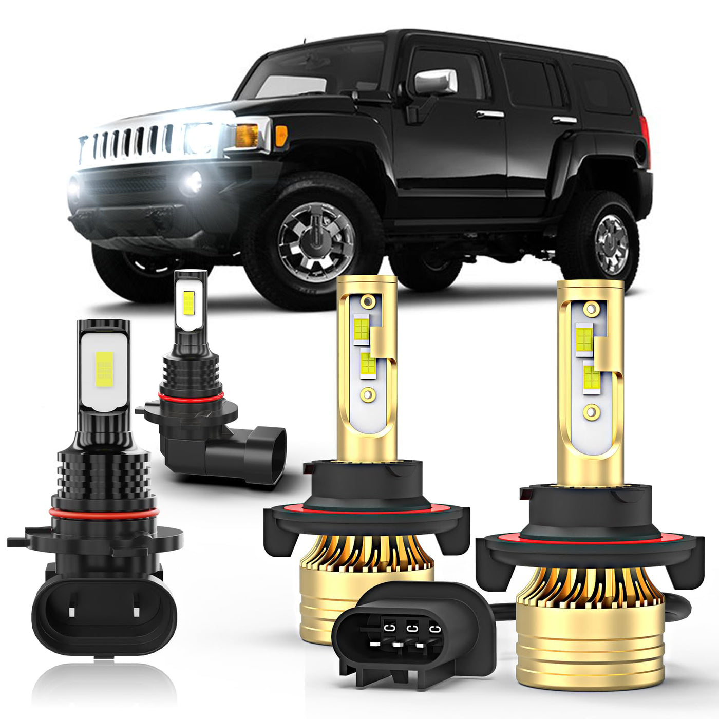 Compatible For Hummer H3 2006-2010 LED Light Bulb,2PCS 9008 Hi/Lo Light Bulbs + 2PCS 9140/9145 Fog Light Bulbs,Pack of 4