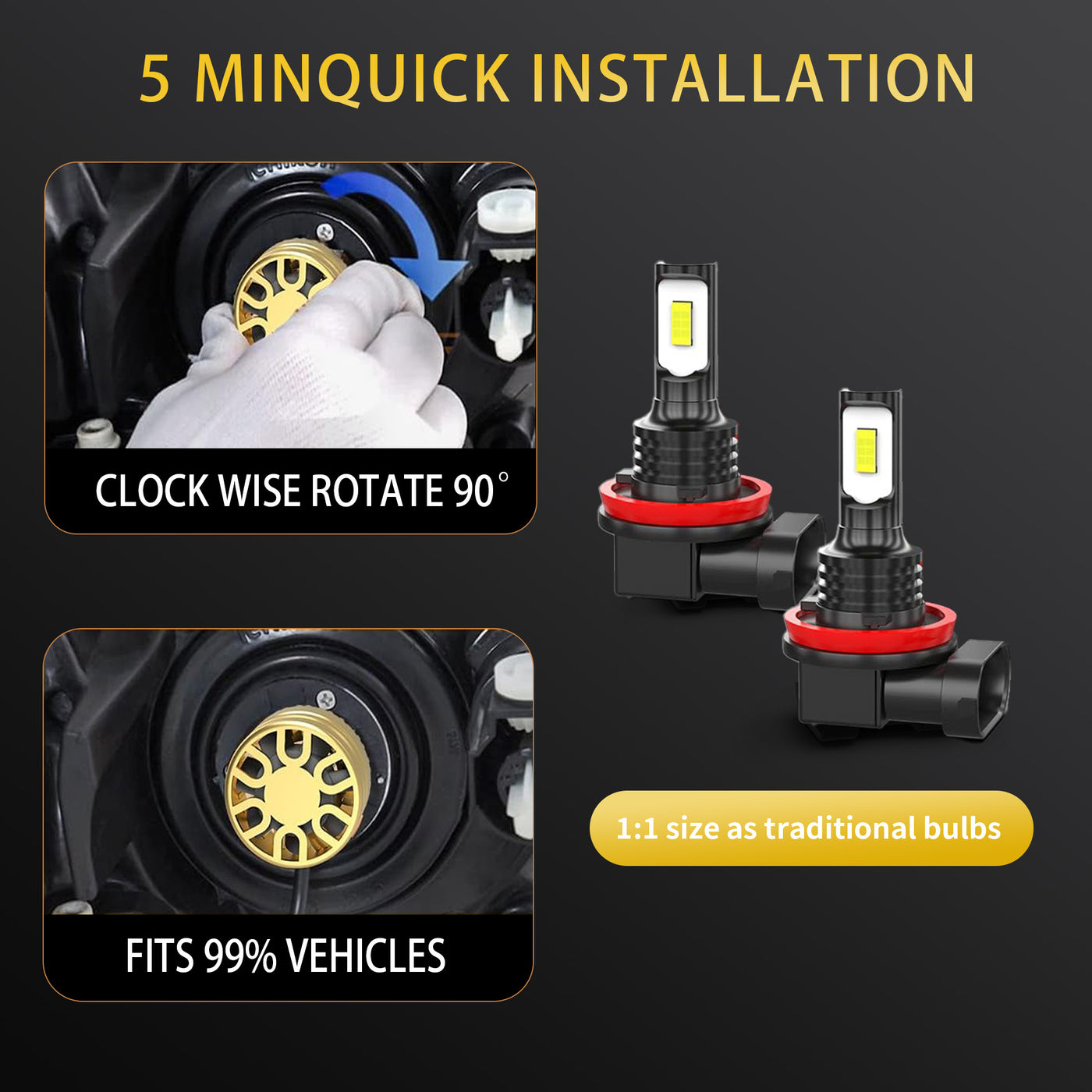 Compatible for Hyundai Sonata 2011-2014 LED Light Bulbs, 4PCS H7 High/Low Beams+2PCS H8 LED Fog Light Bulbs, Pack of 6