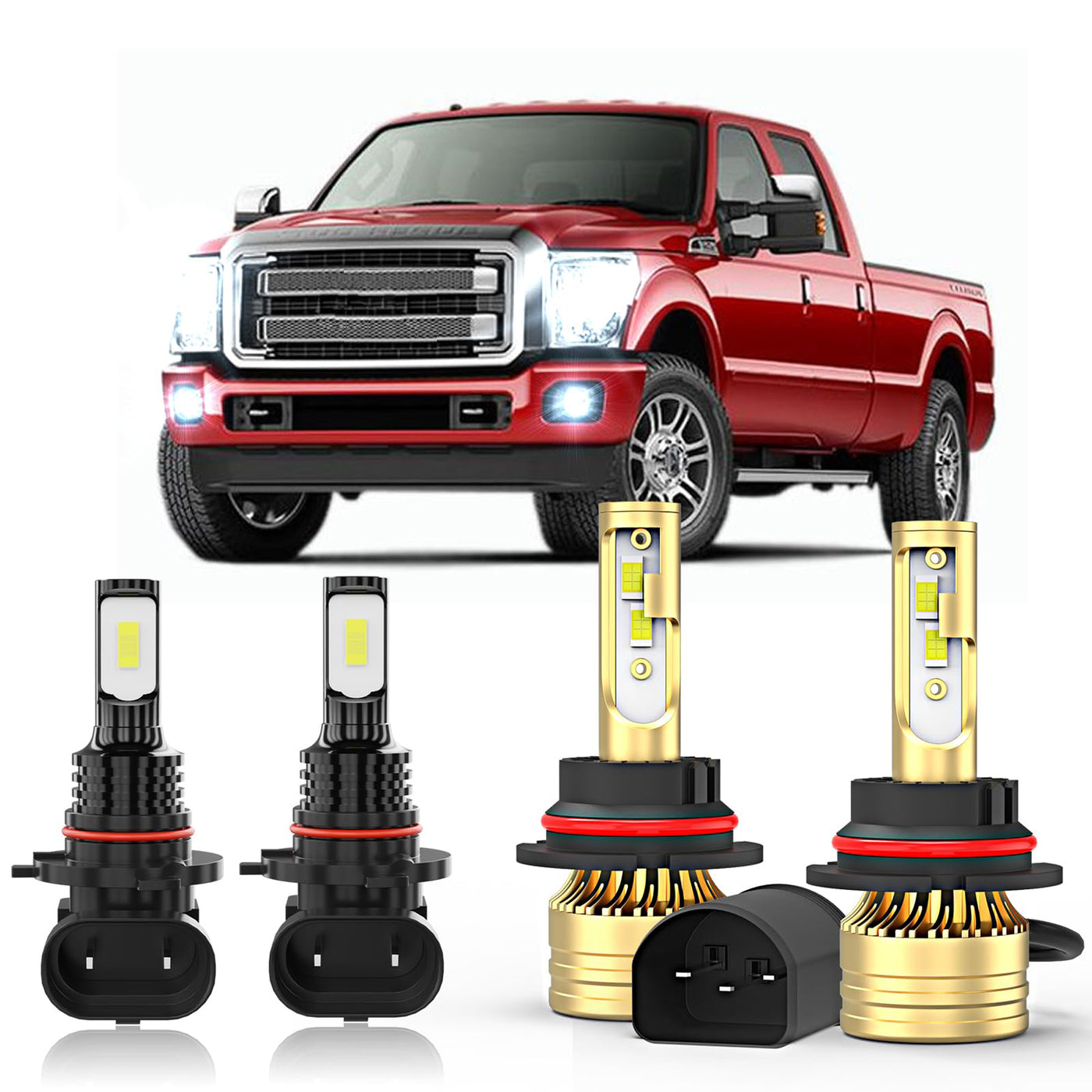 Compatible for Ford F250 F350 1999-2003 LED Light Bulb Combo,2PCS 9007 High/Low Beam 2PCS 9145 Fog Lights, Pack of 4