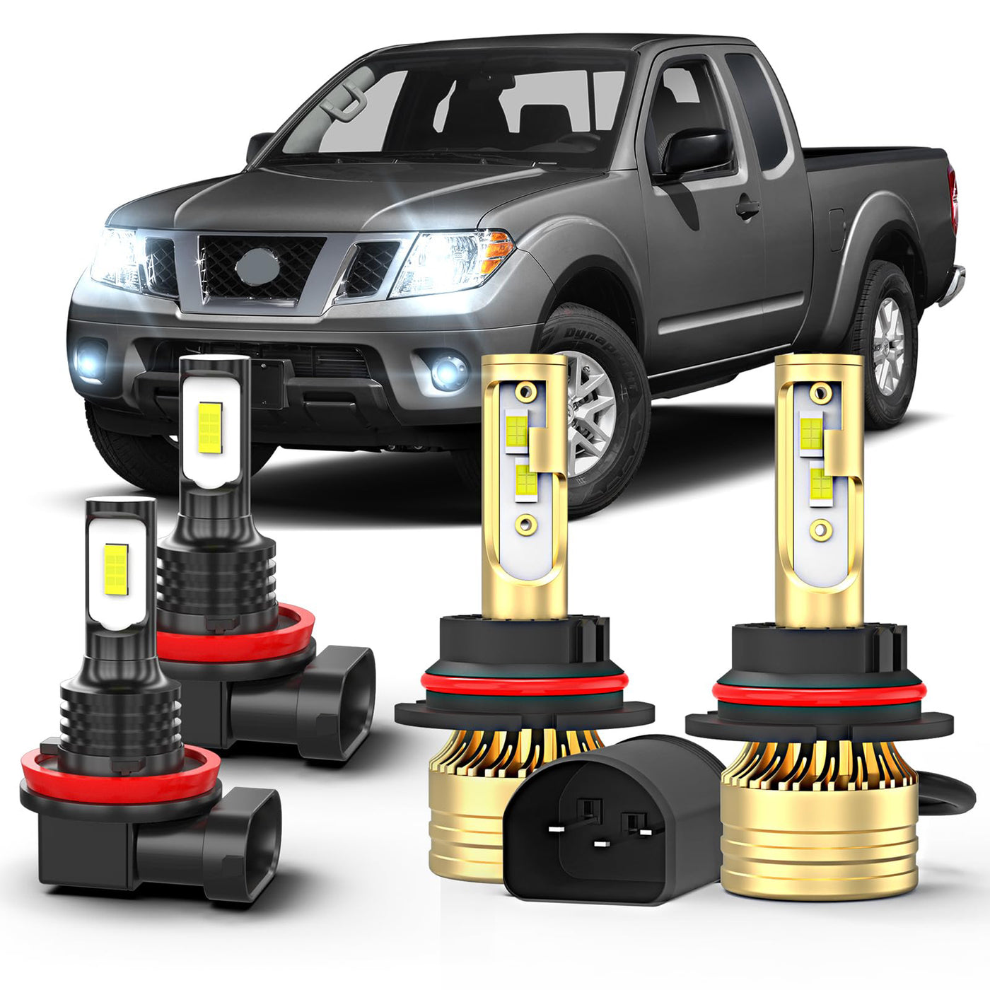 Compatible For Nissan Frontier 2005-2018, 2PCS 9007 High/Low Beam + 2 PCS H11 LED Fog Lights, Pack of 4