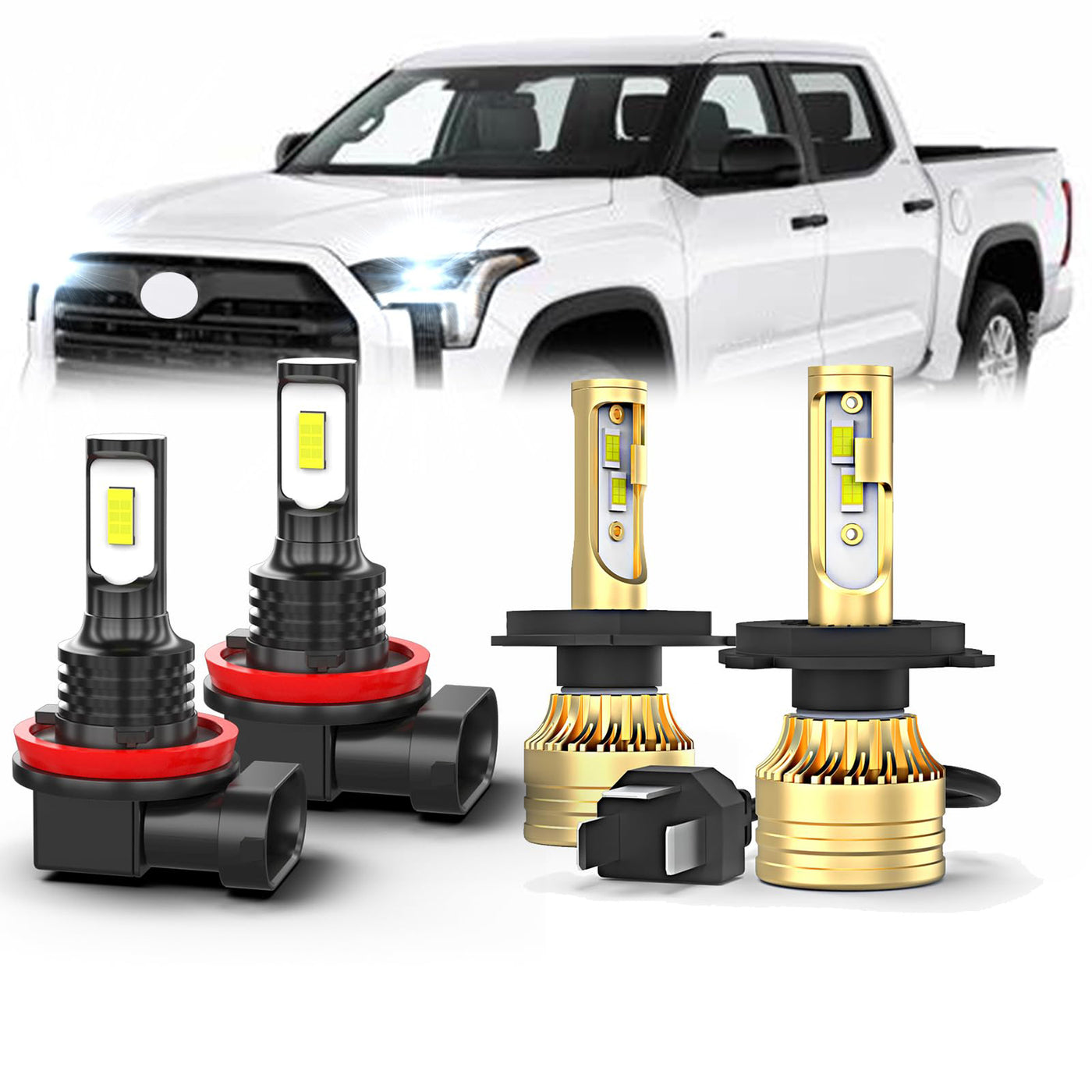 Fit for Toyota Tundra 2014-2021 LED Light Bulbs Combo, 2PCS 9003/H4 High Low Beam 2PCS H8/H16 Fog Lights, Pack of 4